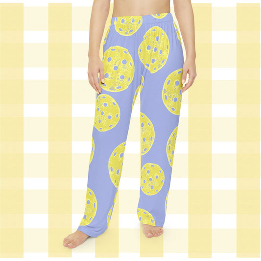 Pickleball Pajama Pants — Women's Cozy Lavender & Yellow Sleep Lounge Pants