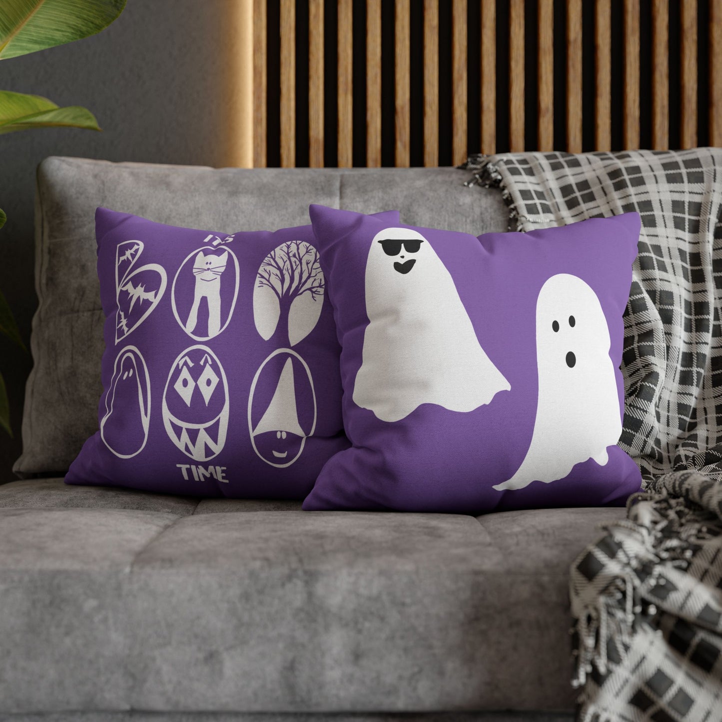 Spooky Ghost Pillowcase, BOO TIME, Halloween Decor, Fun Throw Pillow, Cozy Home Accessory, Unique Gift for Ghost Lovers, Purple Pillow Cover