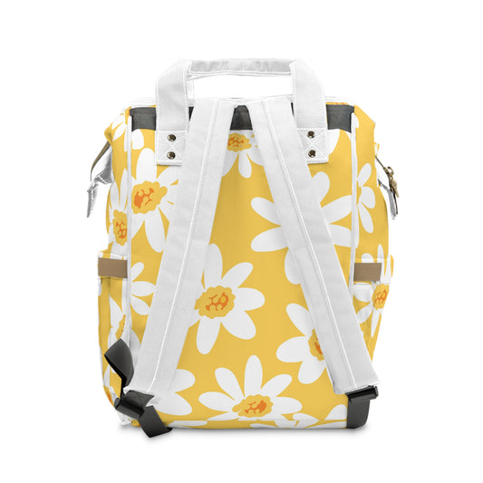 Yellow Daisy Floral Diaper Backpack, Baby Shower Gift, Toddler Bag, Modern Mom Backpack, Functional Baby Gear, Summer Accessory