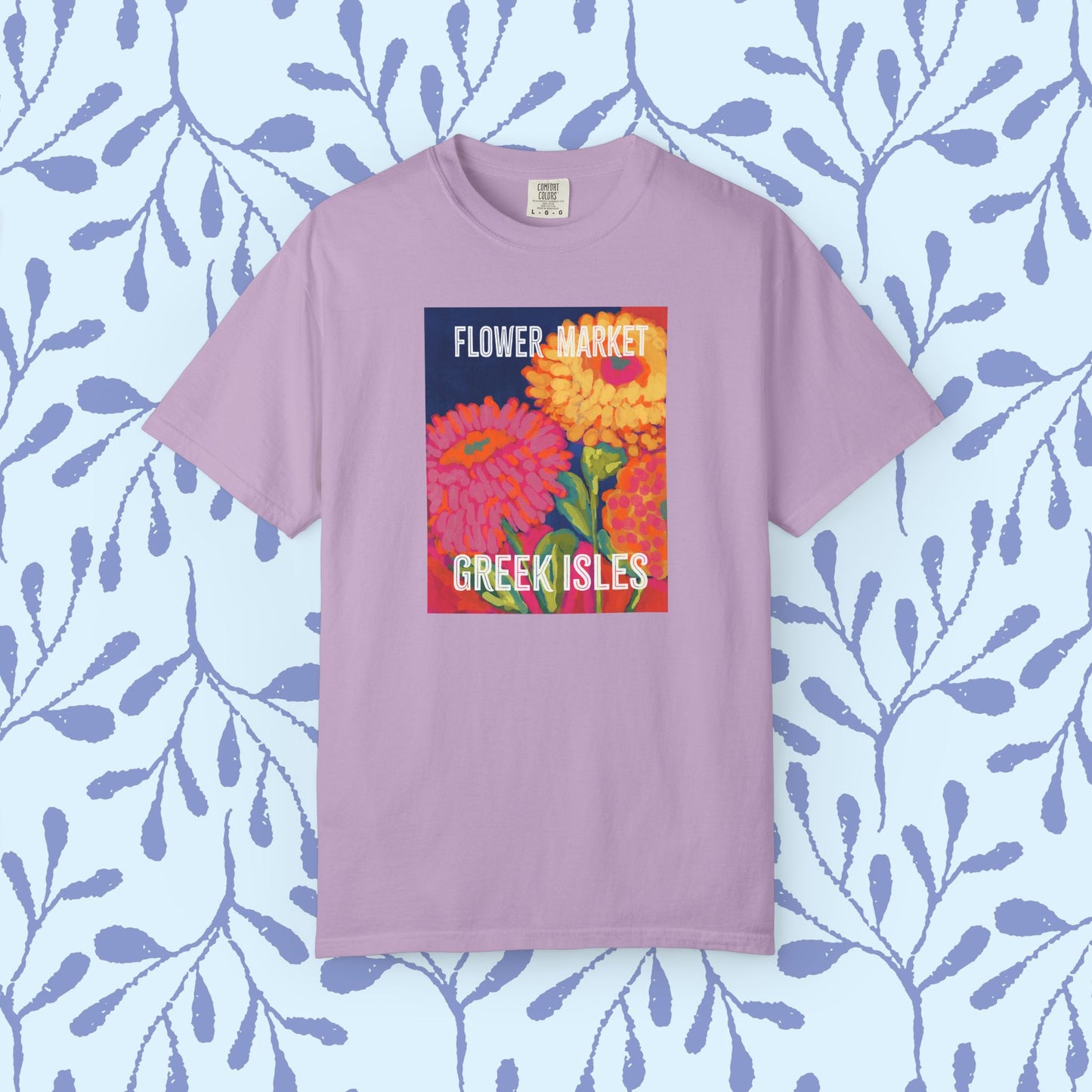 Vibrant Floral Market Tee, Flower Market T-Shirt, Greek Isles Apparel, Gift for Garden Lovers, Summer Wardrobe Essential
