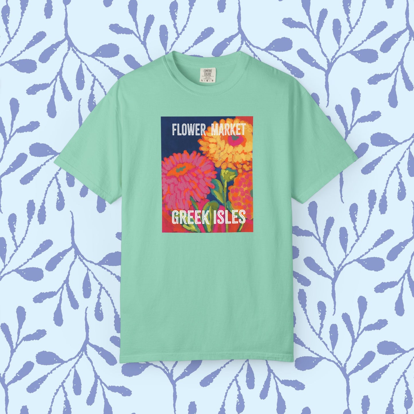 Vibrant Floral Market Tee, Flower Market T-Shirt, Greek Isles Apparel, Gift for Garden Lovers, Summer Wardrobe Essential
