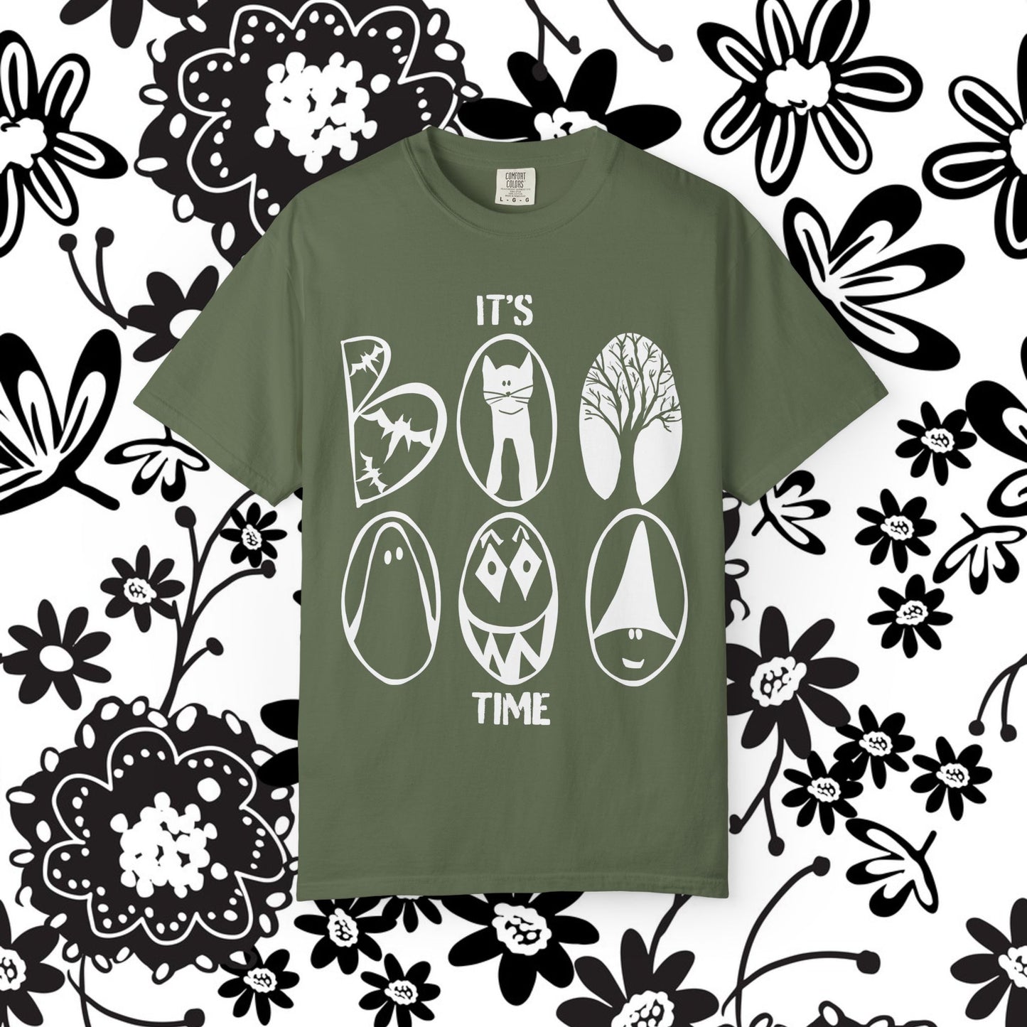 "IT'S BOO TIME" Halloween Themed T-shirt, Spooky Graphic Tee, Unisex T-shirt for Fall, Vintage Style Halloween Shirt, Perfect for Halloween Party