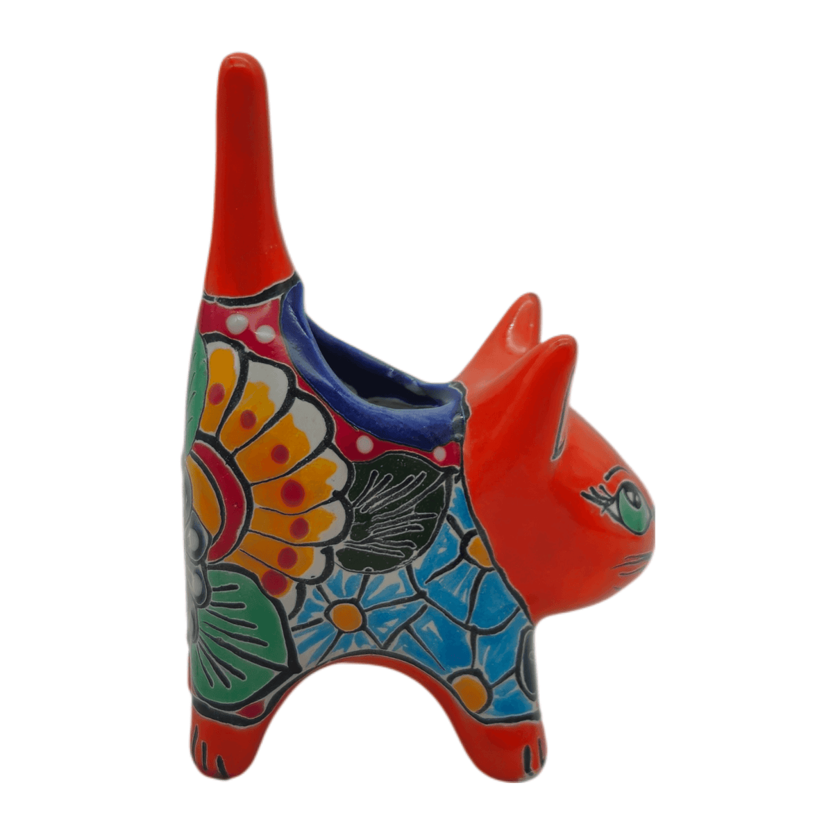 Small Talavera Cat Planter | Colorful Mexican Ceramic Decor