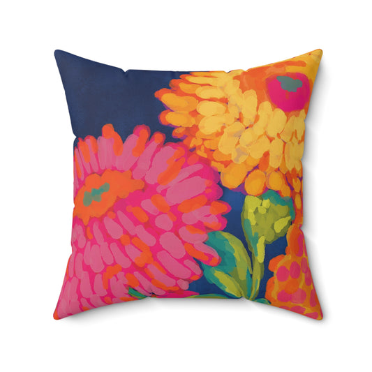 Vibrant Faux Suede Square Pillow, Colorful Cushion for Home Decor, Floral Pillow, Throw Pillow, Gift for Home, Accent Pillow featuring original artwork, Belles Fleurs" by Ally Hunt.