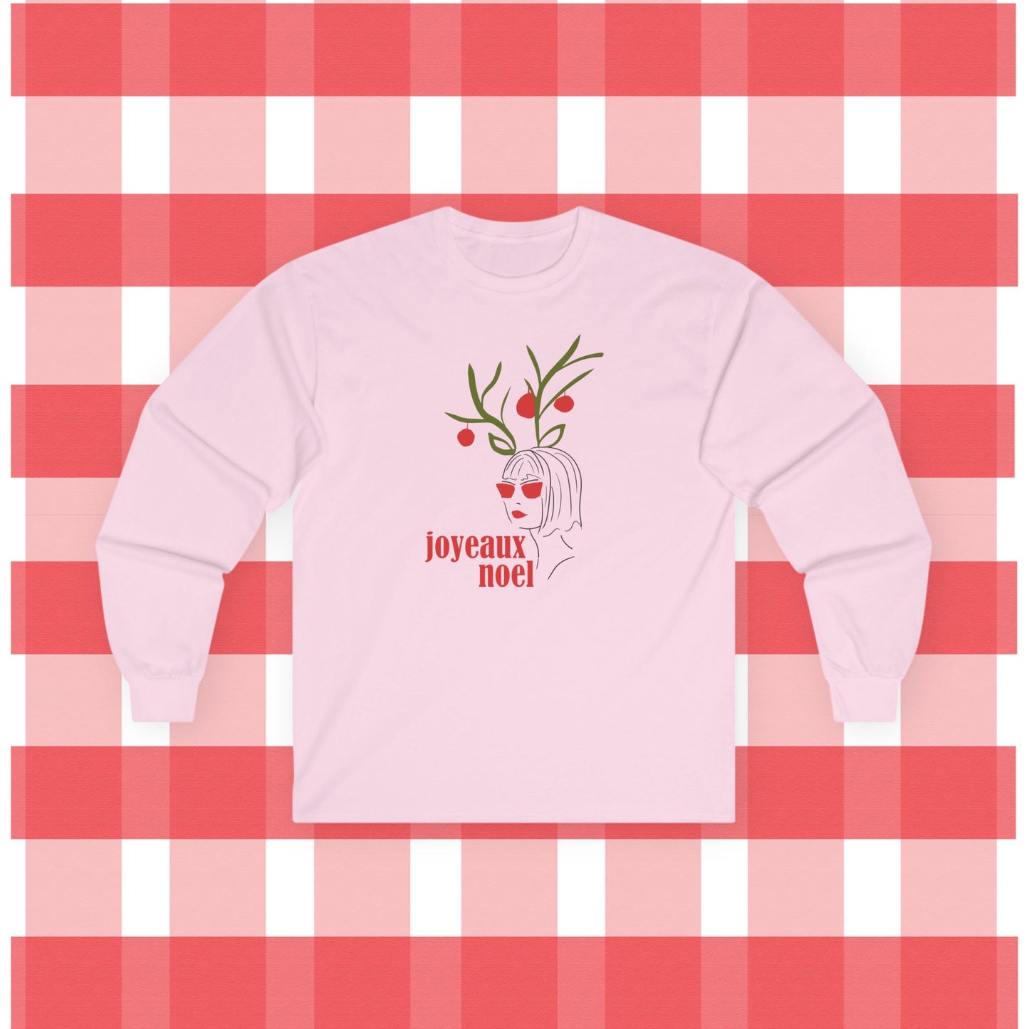 Festive Long Sleeve Tee - Joyeux Noel Reindeer Design
