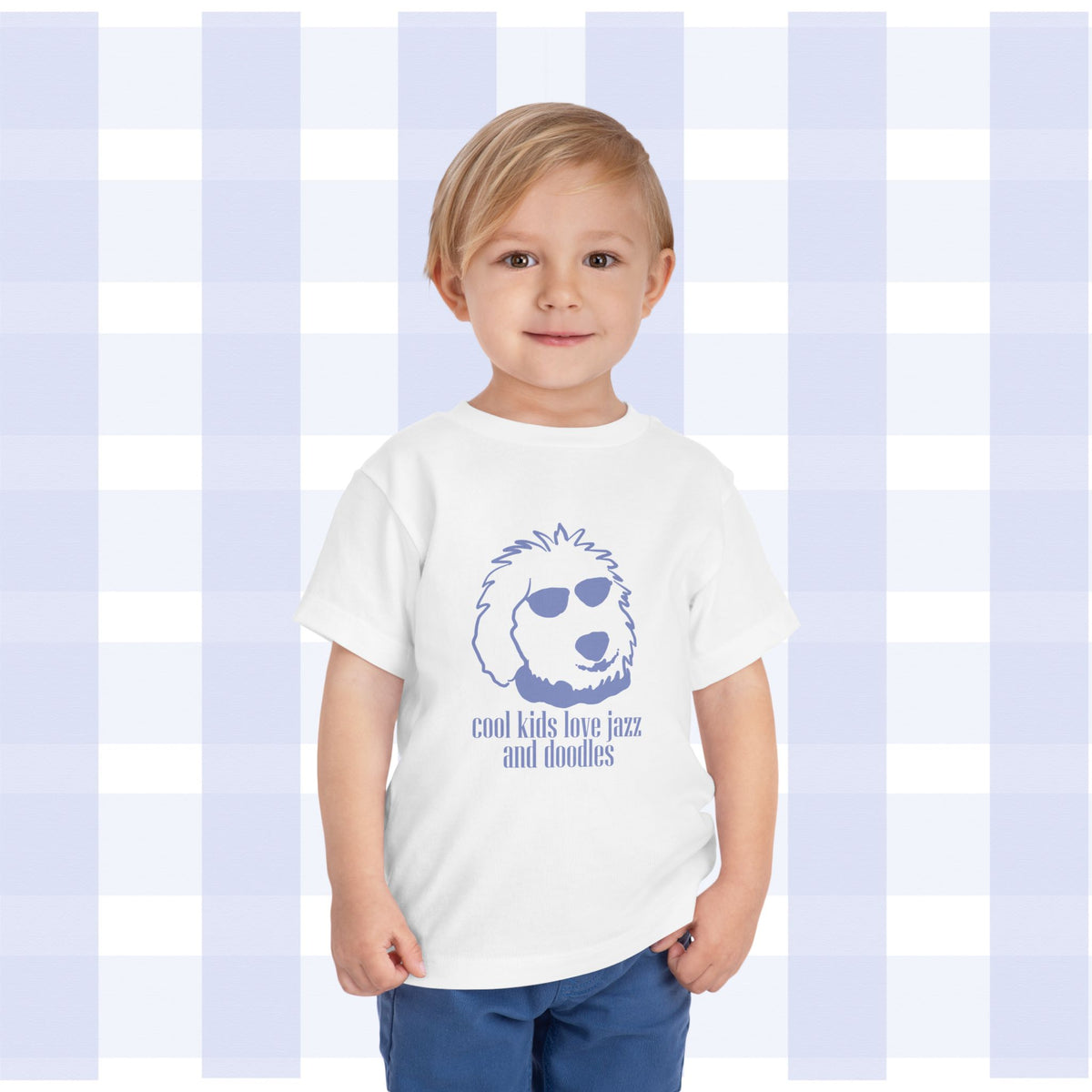 Toddler Tee — "Cool Kids Love Jazz and Doodles" Dog Graphic