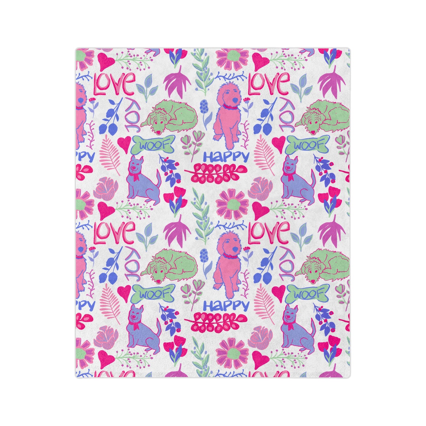 Love & Joy Puppy Pattern Blanket — Velveteen Microfiber Throw