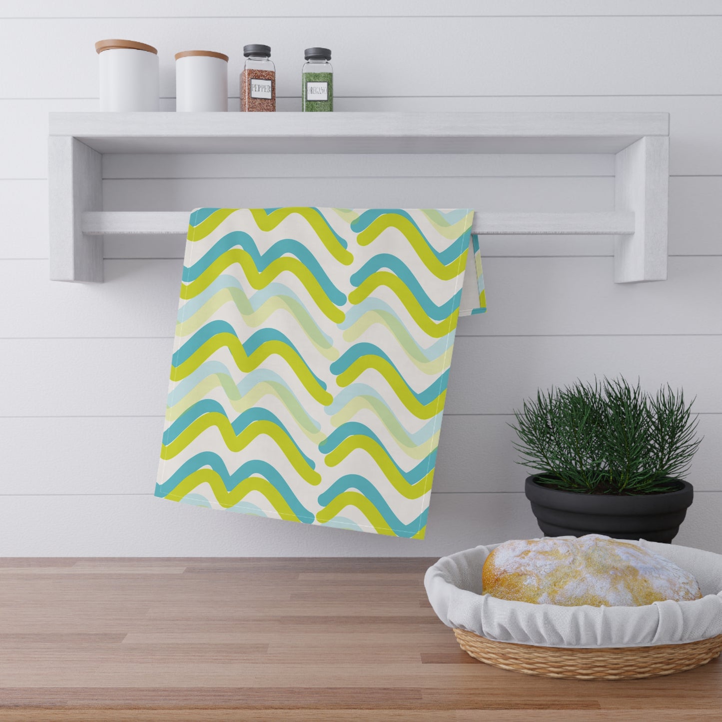 Vibrant Wave Pattern Tea Towels, Kitchen Decor, Gifts for Home, Summer BBQ Essentials, Eco-Friendly Cotton Laundry