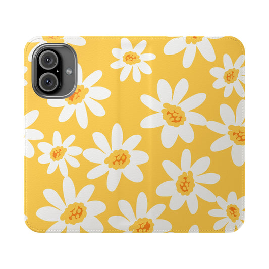 Cheerful Floral Flip Case for Phone, Yellow Daisy Wallet, Spring Gift, Cute Phone Cover, Mother's Day, Floral Design, Eco-Friendly
