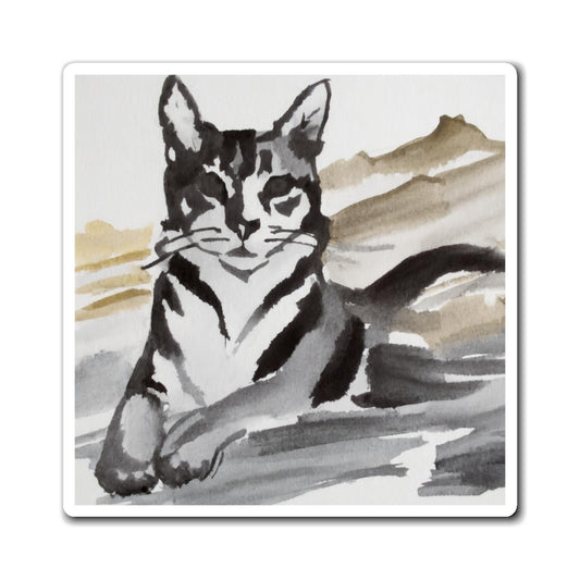 Cat Art Magnet, Cute Cat Refrigerator Magnet, Cat Lover Gift, Home Decor, Pet Memorial Magnet, Animal Art Stickers