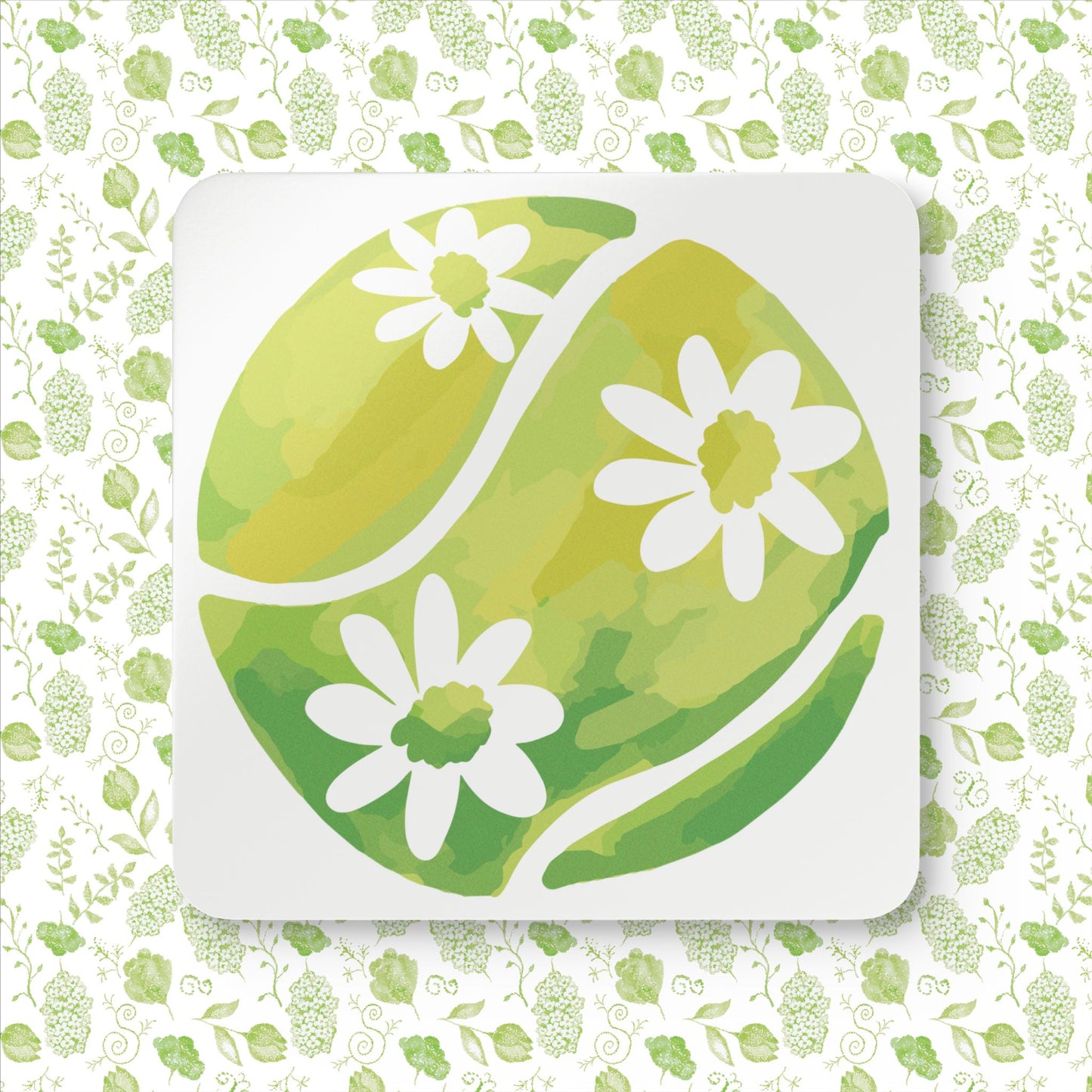 Tennis Ball Floral Eco-Friendly Floral Cork Coaster Set | Perfect for Home Decor, Housewarming Gift, Summer Parties, Eco-Conscious Living, Set of Four