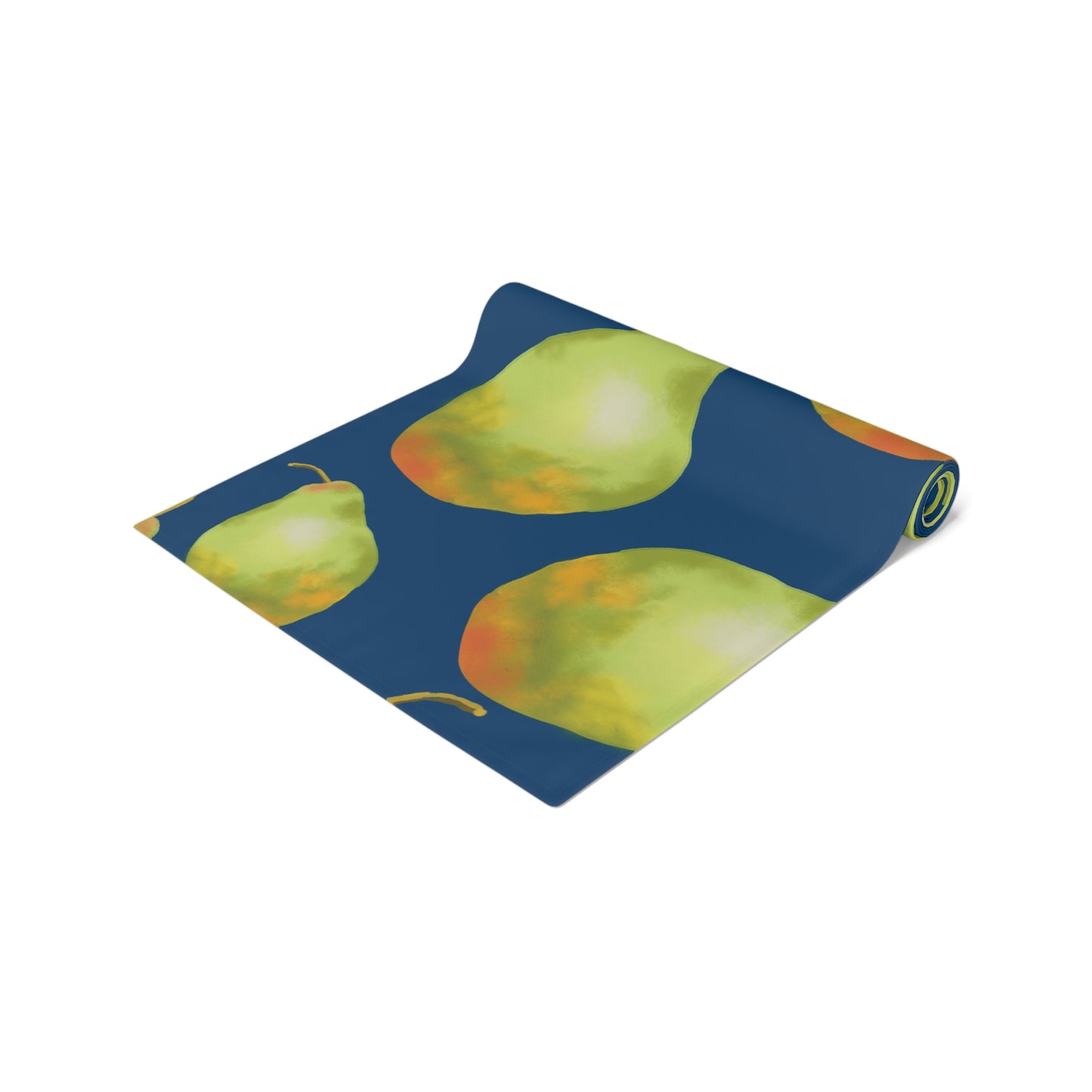 Charming Pear Pattern Table Runner in dark blue and lively pear green.