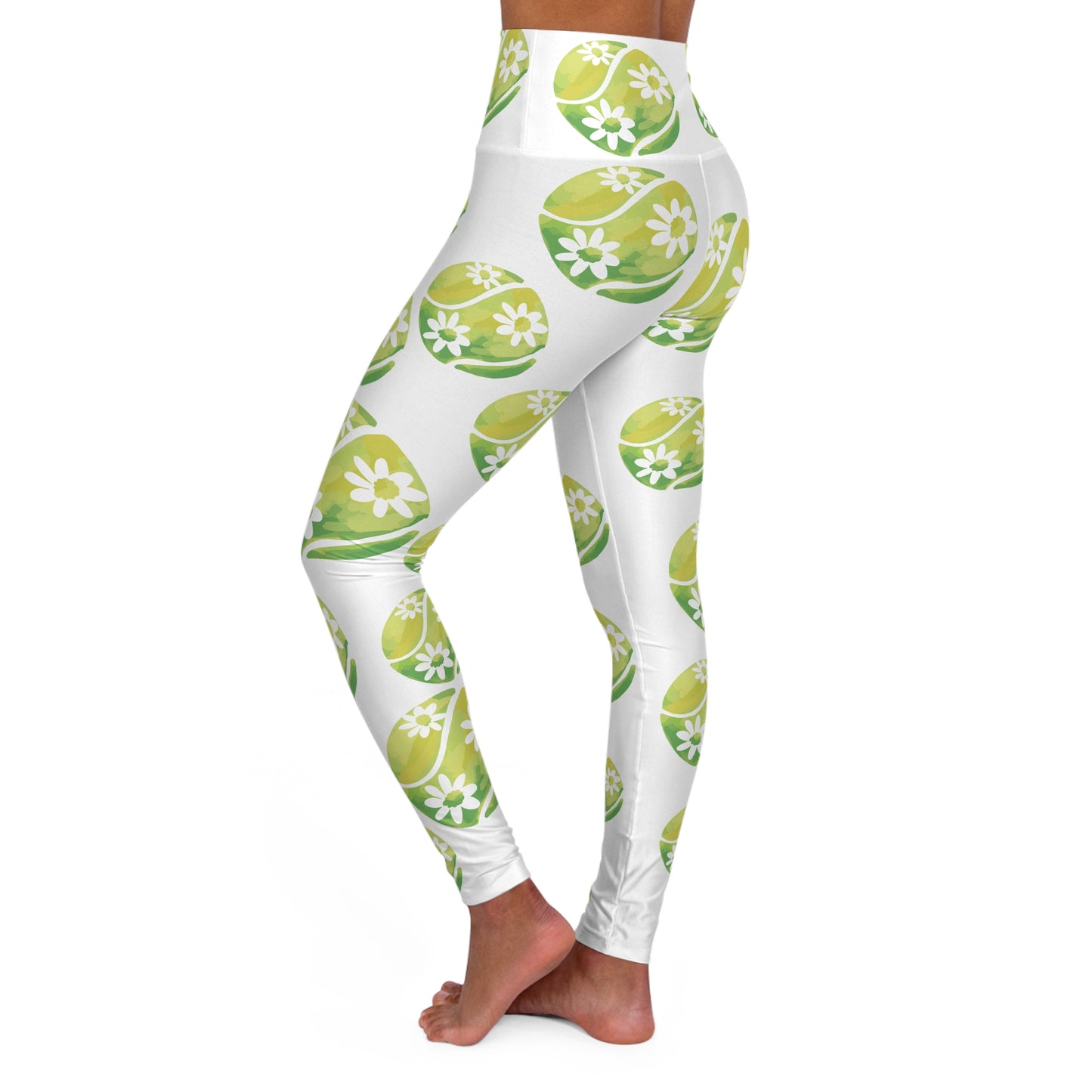 High Waisted Tennis Daisy Floral Yoga Leggings, Comfortable Workout Pants, Activewear for Women, Trendy Athleisure, Gift for Fitness Lovers