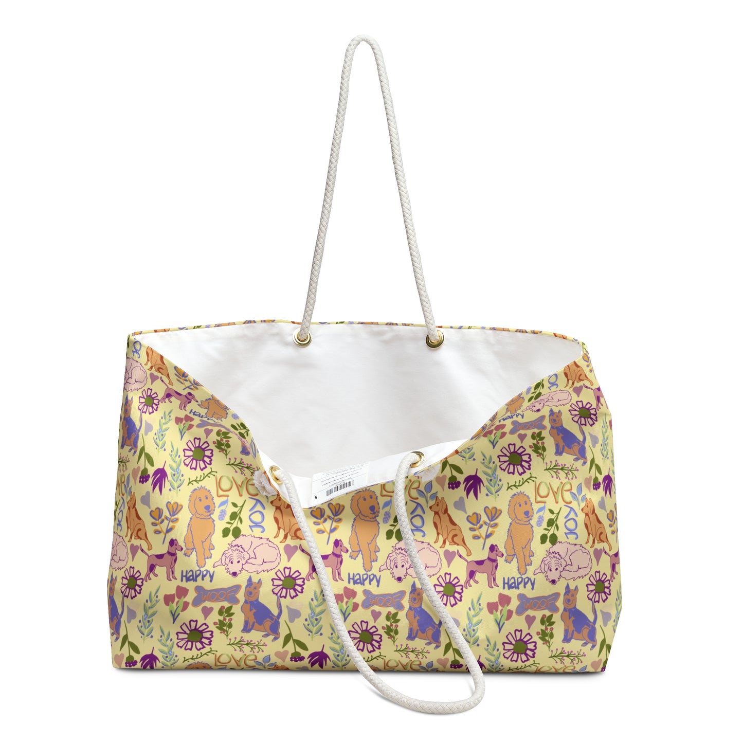 Golden Floral Dog and Puppy Weekender Bag — Cute Dog Print Travel Tote