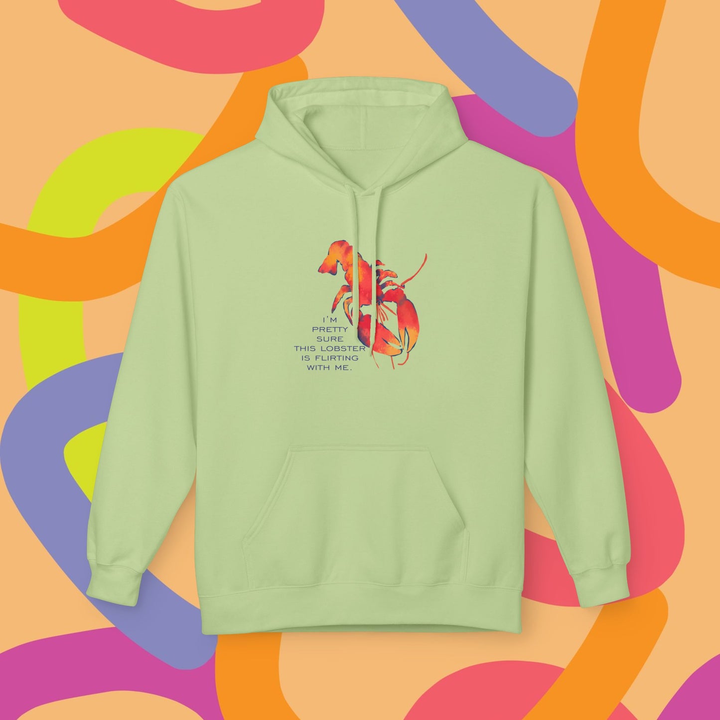IS THIS LOBSTER FLIRTING WITH ME? Lobster Love Hoodie - Fun Unisex Lightweight Hooded Sweatshirt for Seafood Lovers, Casual Wear, Summer Vibes, Beach Outings, Gift Idea