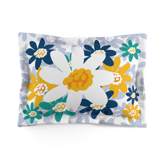 Bright Daisy Floral Microfiber Pillow Sham in blues, turquoise and yellow - Cozy Bedroom Decor, Gift for Home Lovers, Spring Decor, Floral Bedding, Decorative Pillowcase