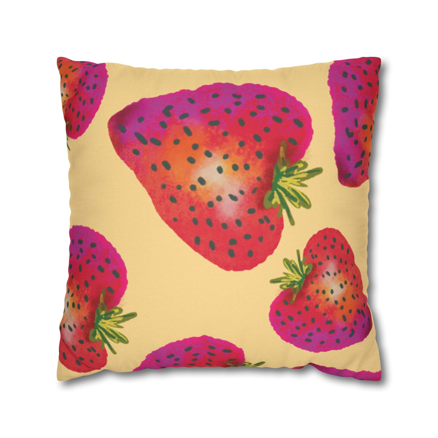 Strawberry Print Pillowcase, Cute Home Decor, Gift for Strawberry Lovers, Summer Decoration, Bright Accent Pillow