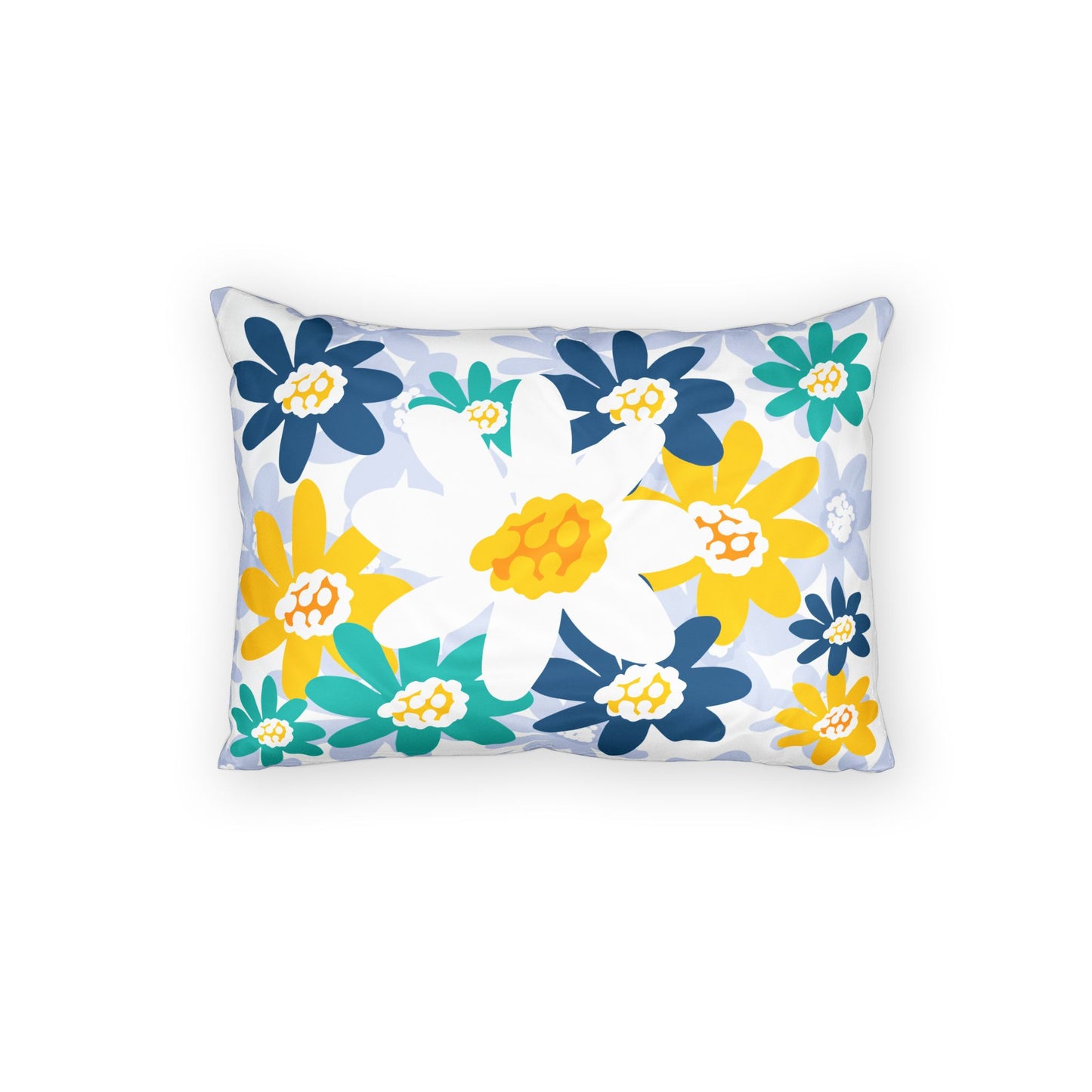 Floral Daffodil Cotton Pillow Case — Yellow & Navy Garden Pillowcase