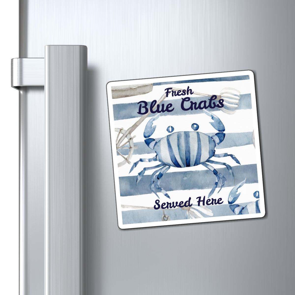Blue Crab Kitchen Magnet — "Fresh Blue Crabs Served Here" Nautical Coastal Decor