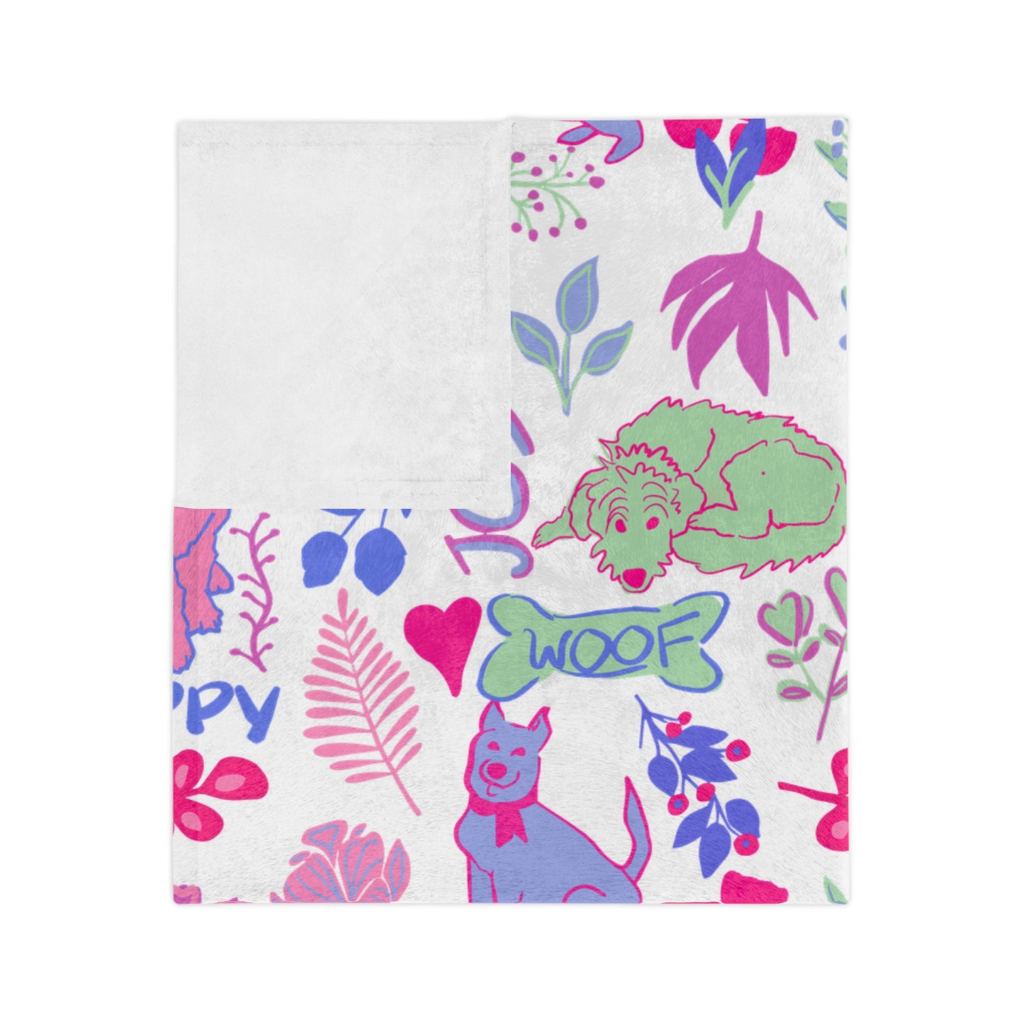 Love & Joy Puppy Pattern Blanket — Velveteen Microfiber Throw