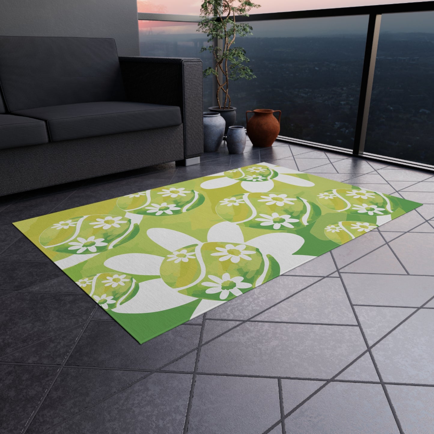 Tennid Daisy Flower Pattern Outdoor Rug - Brighten Your Patio, Garden, or Entryway, Bohemian Decor, Easter Gift, Spring Vibes, Cozy Outdoor Living