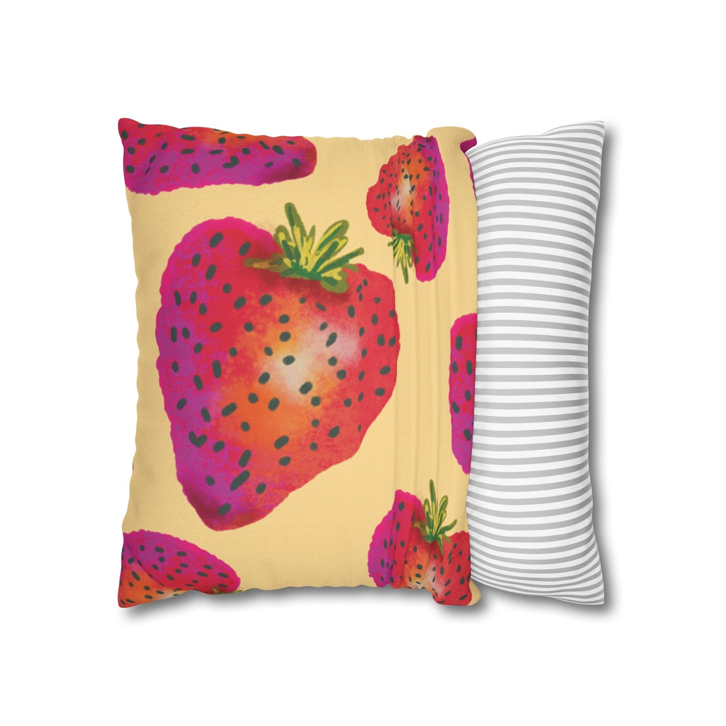 Strawberry Print Pillowcase, Cute Home Decor, Gift for Strawberry Lovers, Summer Decoration, Bright Accent Pillow