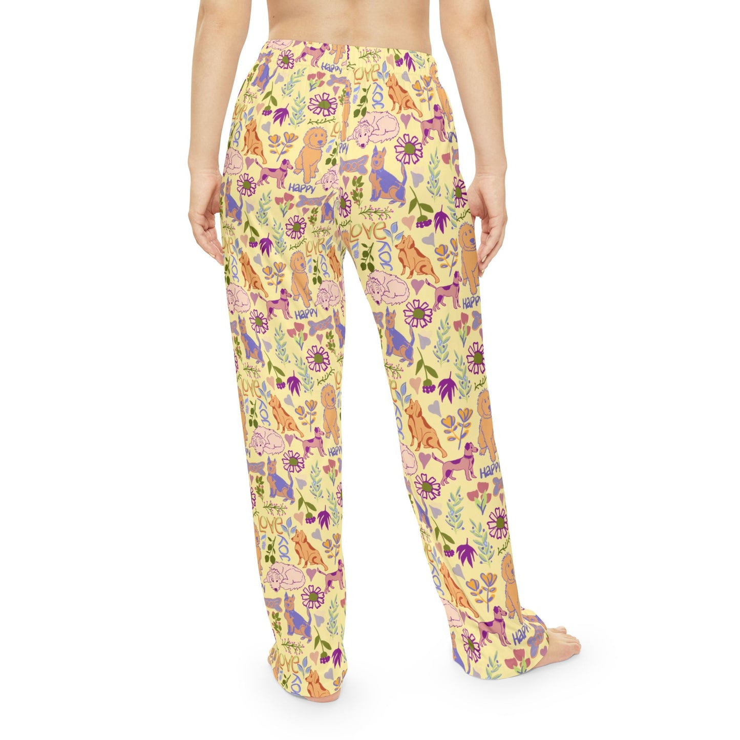 Dog and Puppy Garden Pajama Pants — Floral Allover Print Sleepwear