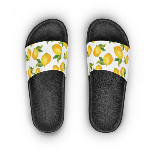 Lemon Print Women's Slide Sandals, Summer Footwear, Casual Slides, Beach Sandals, Gift for Her