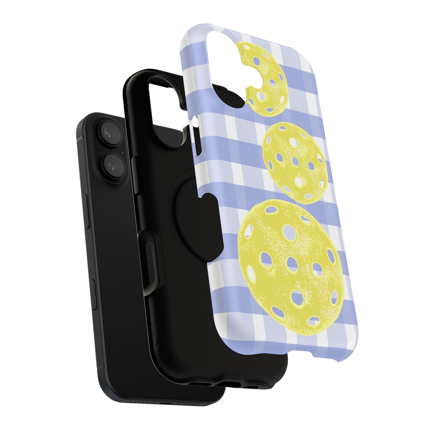 Pickleball Pattern Phone Case — Yellow Pickleball on Blue Gingham Impact Case