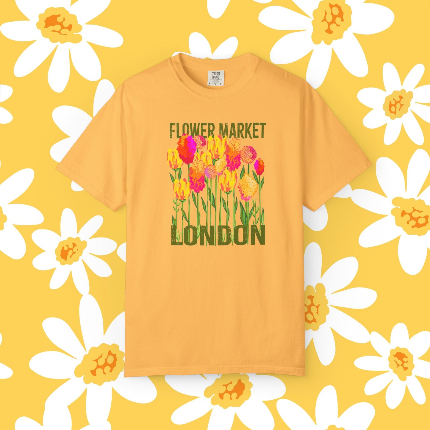 London Flower Market T-Shirt | Garment-Dyed Unisex Tee | Spring Fashion, Gift for Garden Lovers, Fashion Statement, Summer Style