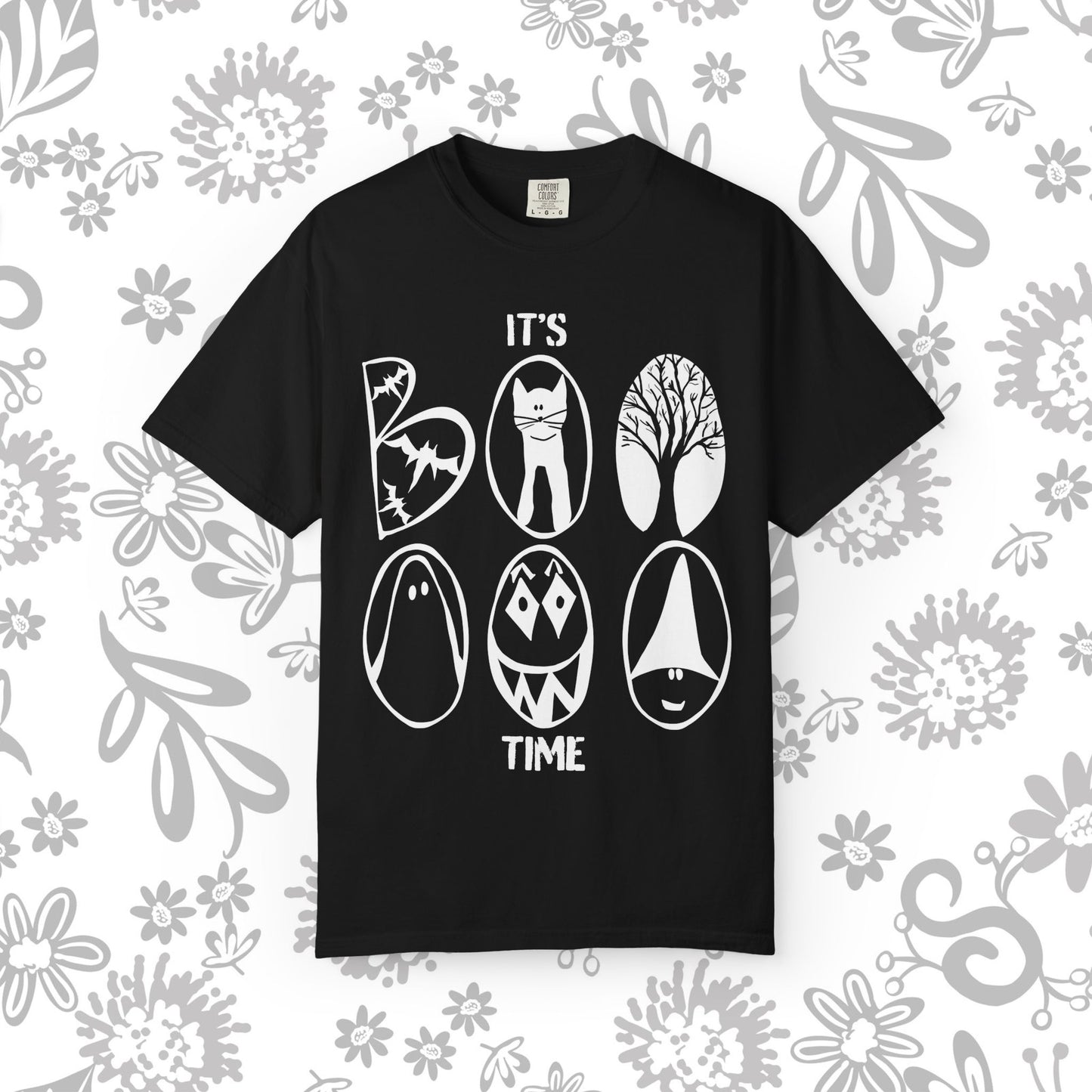 "IT'S BOO TIME" Halloween Themed T-shirt, Spooky Graphic Tee, Unisex T-shirt for Fall, Vintage Style Halloween Shirt, Perfect for Halloween Party