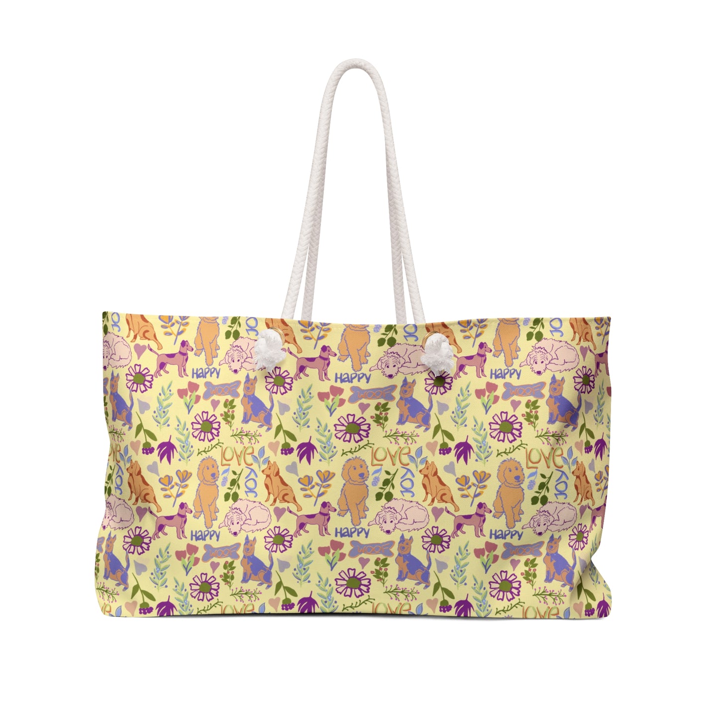 Golden Floral Dog and Puppy Weekender Bag — Cute Dog Print Travel Tote