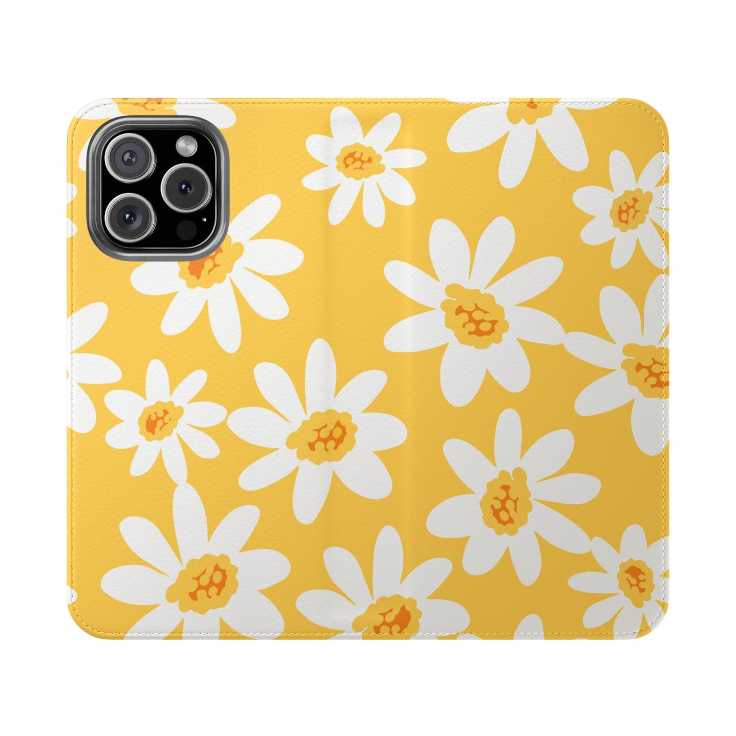 Cheerful Floral Flip Case for Phone, Yellow Daisy Wallet, Spring Gift, Cute Phone Cover, Mother's Day, Floral Design, Eco-Friendly