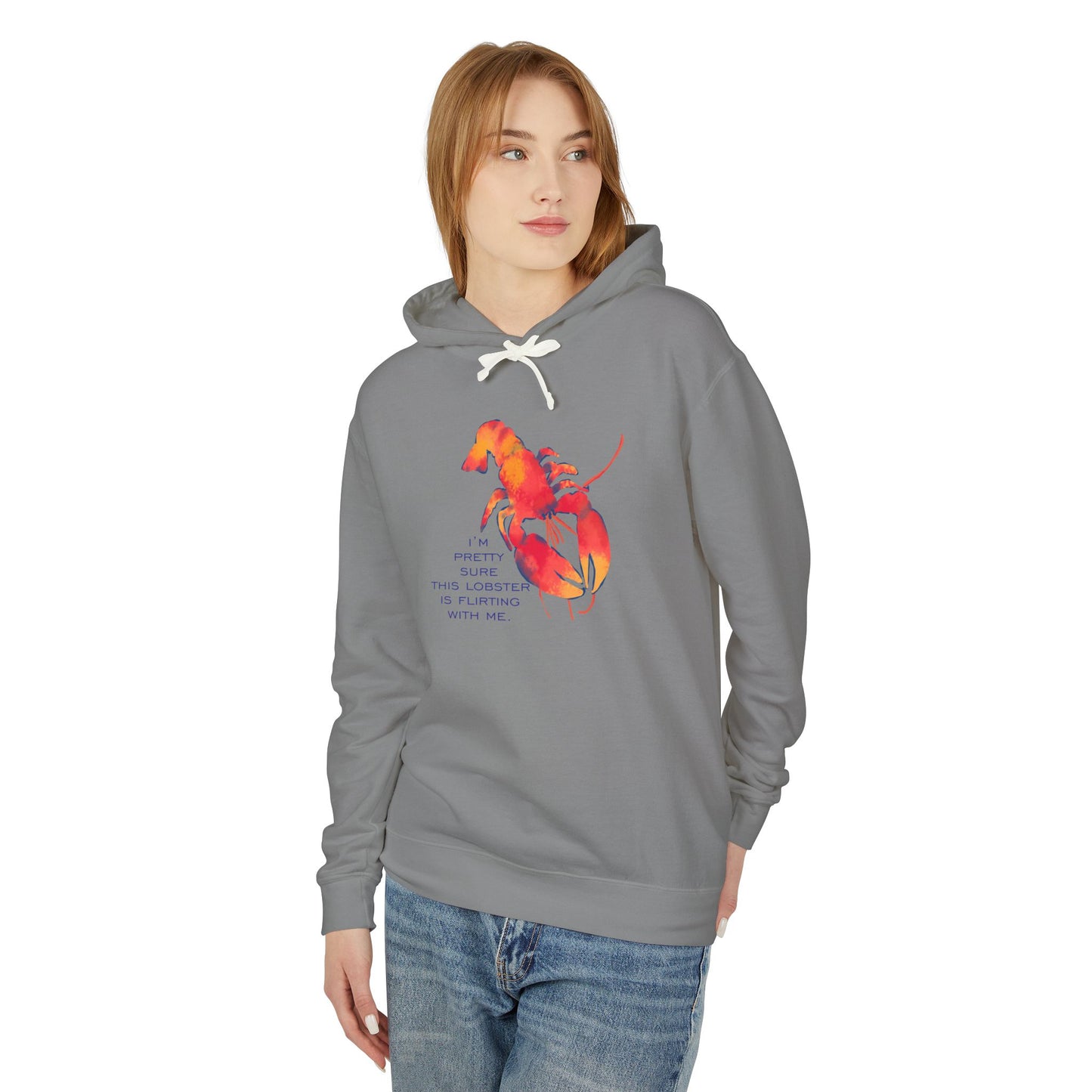 IS THIS LOBSTER FLIRTING WITH ME? Lobster Love Hoodie - Fun Unisex Lightweight Hooded Sweatshirt for Seafood Lovers, Casual Wear, Summer Vibes, Beach Outings, Gift Idea