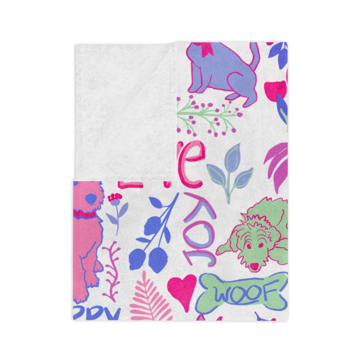 Love & Joy Puppy Pattern Blanket — Velveteen Microfiber Throw