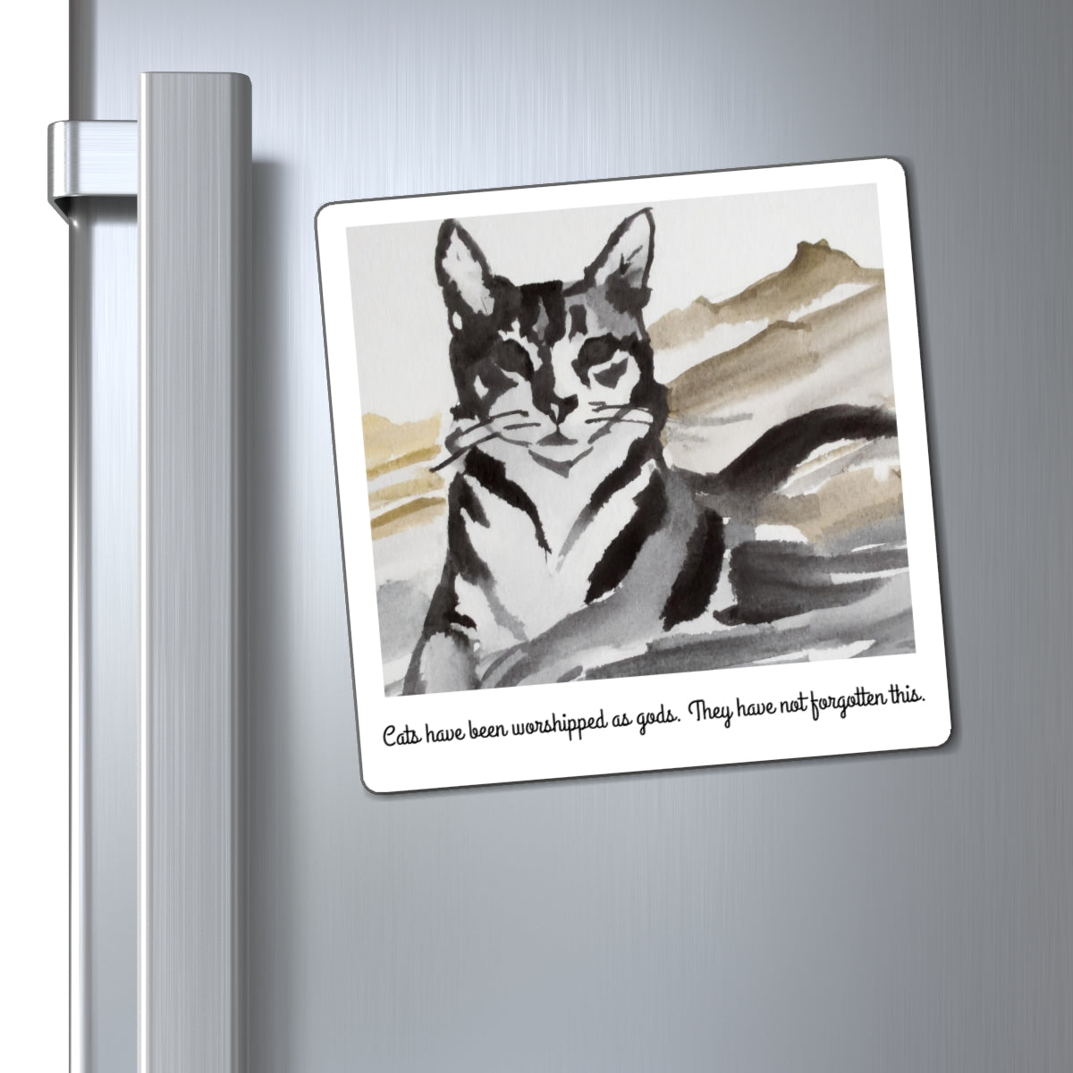 Cat Quote Magnet — "Cats have been worshipped as gods" Watercolor Cat Refrigerator Magnet