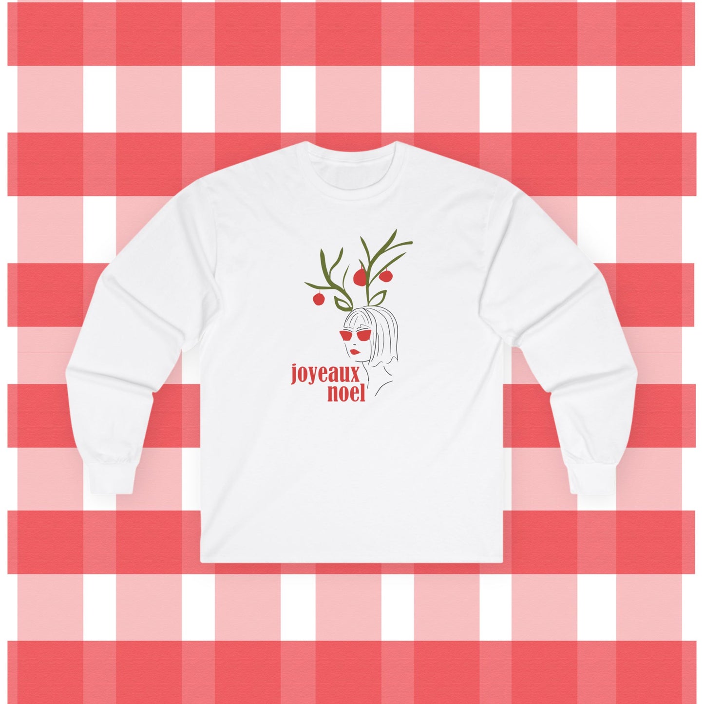 Festive Long Sleeve Tee - Joyeux Noel Reindeer Design
