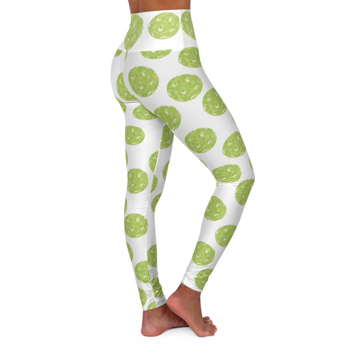 Pickleball Patterned High Waisted Yoga Leggings with Fun Green Polka Dot Design, Activewear Leggings, Fitness Apparel, Gift for Yogis, Stylish Workout Pants