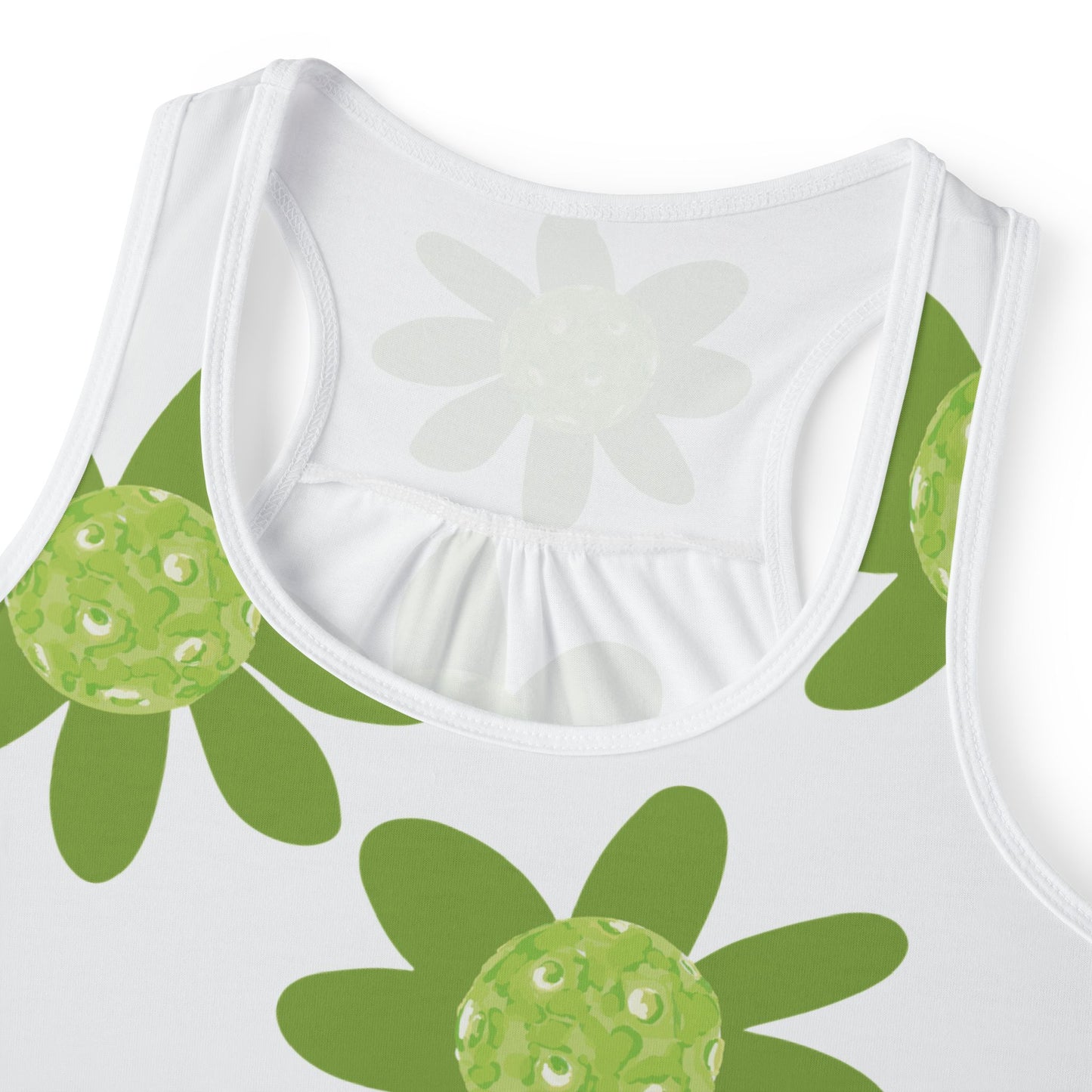Green Pickleball Daisy Floral Women's Tank Top, Summer Shirt, Beachwear, Casual Outing, Spring Style, Gift for Her, Boho Chic
