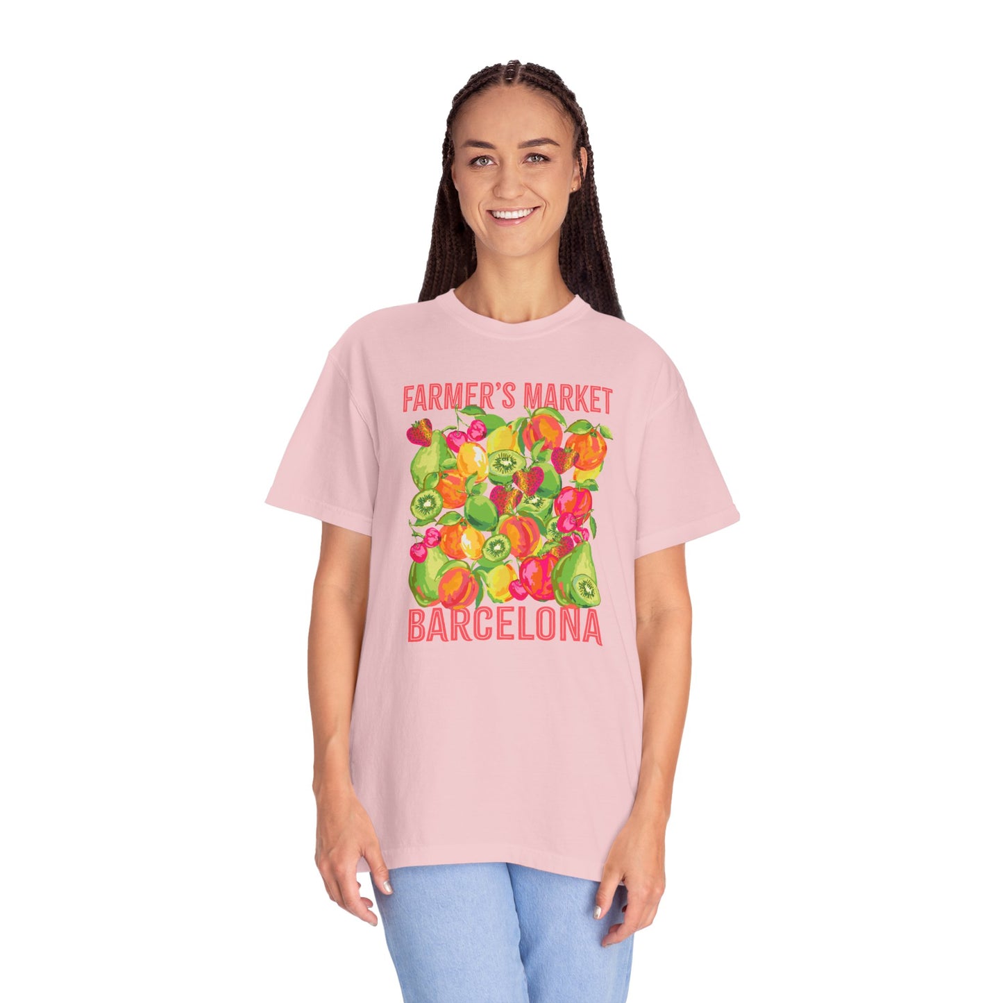 Barcelona Farmers Market T-Shirt | Unisex Garment-Dyed Tee, Cute Summer Style, Gift for Foodies, Market Lover's Apparel, Barcelona Graphic Tee