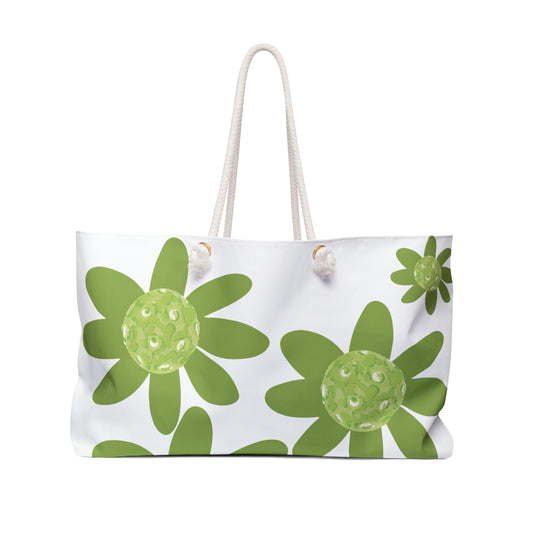 Daisy Pickleball Floral Green Weekender Bag, Travel Tote, Gym Duffle, Beach Bag, Weekend Getaway Essentials, Spring Floral Design