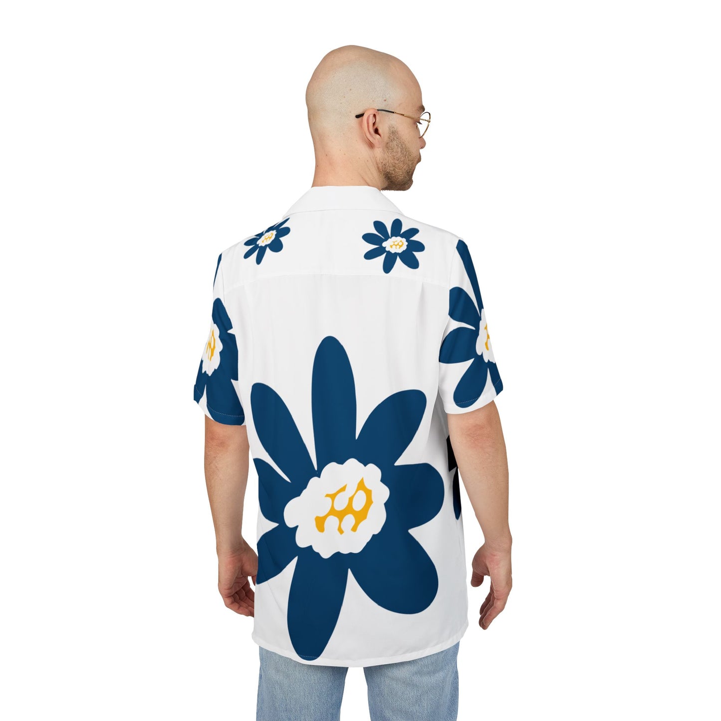 Men's or Woman's Blue Daisy Floral Hawaiian Shirt, Tropical Vacation Wear, Beach Party Attire, Summer Chill Outfit, Luau Celebration Shirt