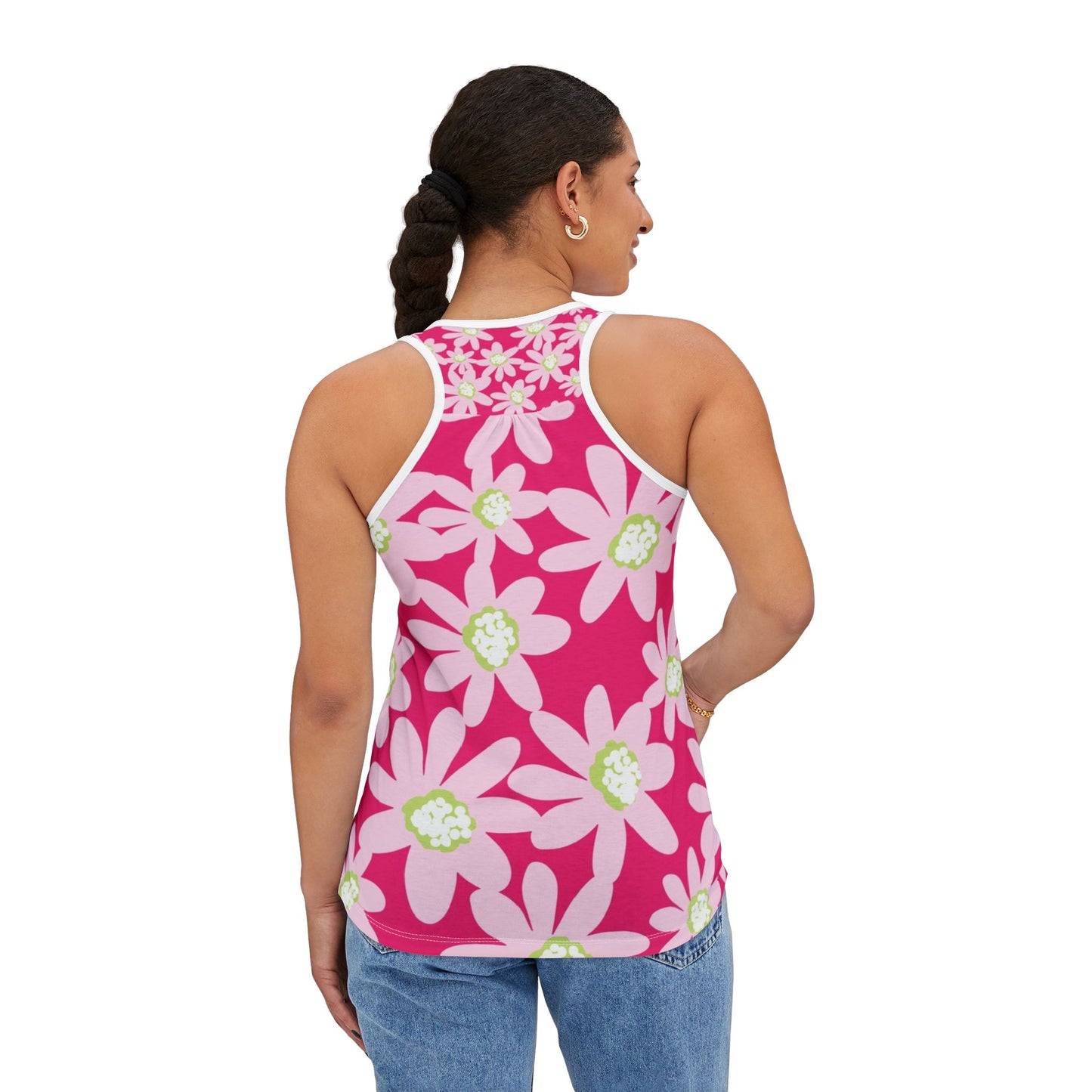 Pink Daisy Floral Women's Tank Top - Active Wear, Summer Style, Casual Wear, Festival Top, Beach Day Essential, Mother's Day Gift