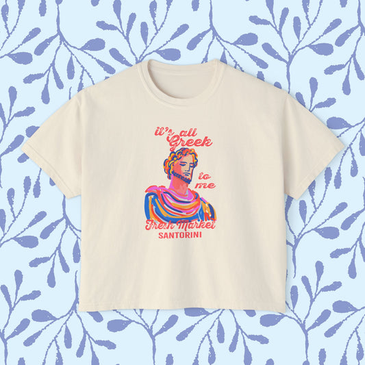 Women's Boxy Tee - 'It's All Greek To Me' Santorini Art Bust Graphic