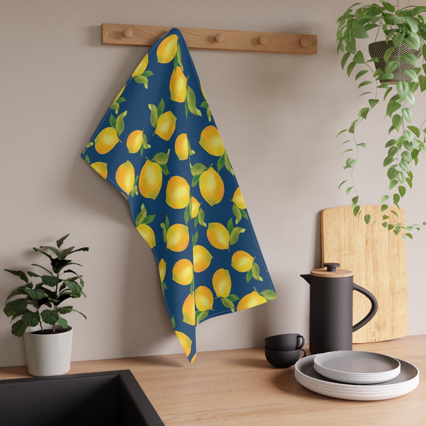 Lemon Print Cotton Tea Towels, Kitchen Decor, Gift for Home Cooks, Housewarming, Lemon-Themed Parties, Floral Kitchen Towel Set