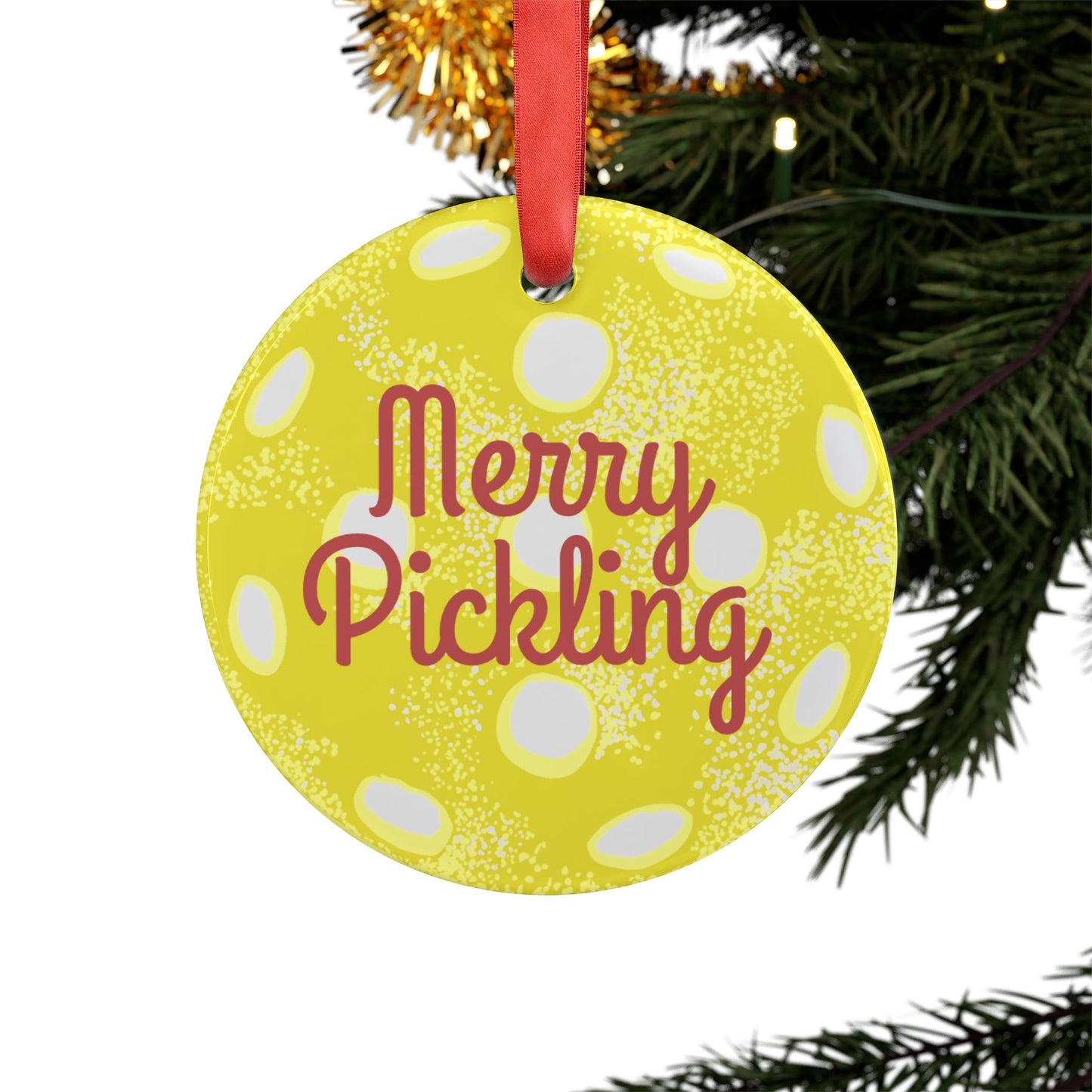 Acrylic Ornament — 'Merry Pickling' Round Christmas Ornament with Ribbon