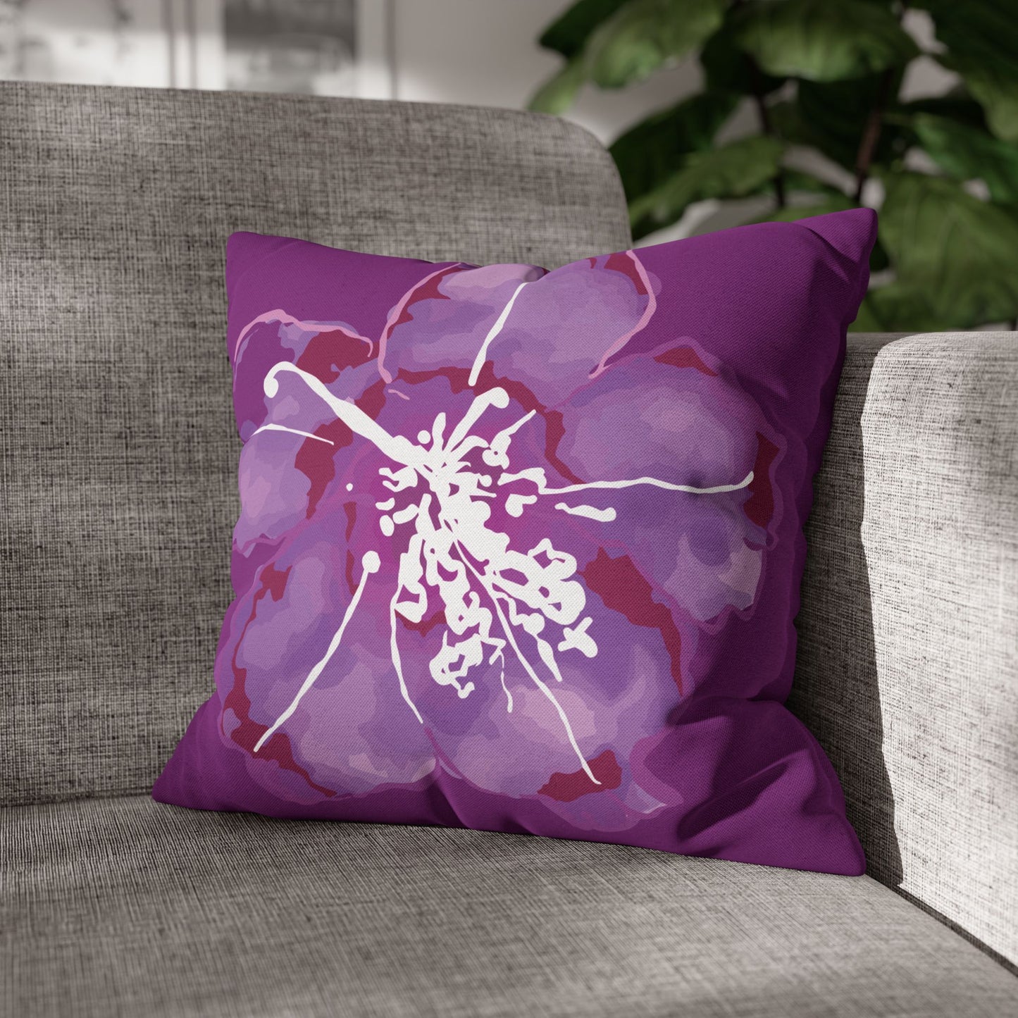 Azalea Bloom Purple Floral Pillowcase, Floral Home Decor, Modern Accent Pillow, Gift for Her, Boho Style Cushion Cover