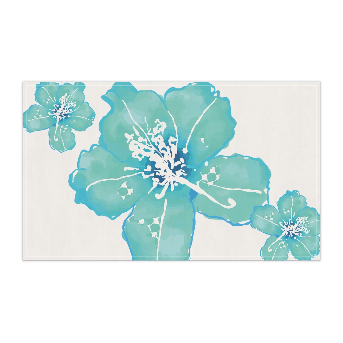Elegant Turquoise Azalea Floral Tea Towels, Kitchen Décor, Gift for Tea Lovers, Home Essentials, Wedding Gift, Botanical Design