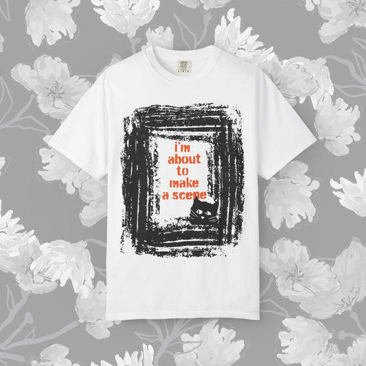 I'm About to Make a Scene...Spooky Artistic black Cat T-Shirt, Unisex Graphic Tee, Gift for Cat Lovers, Casual Wear, Cute Cat Design Shirt, Halloween Shirt
