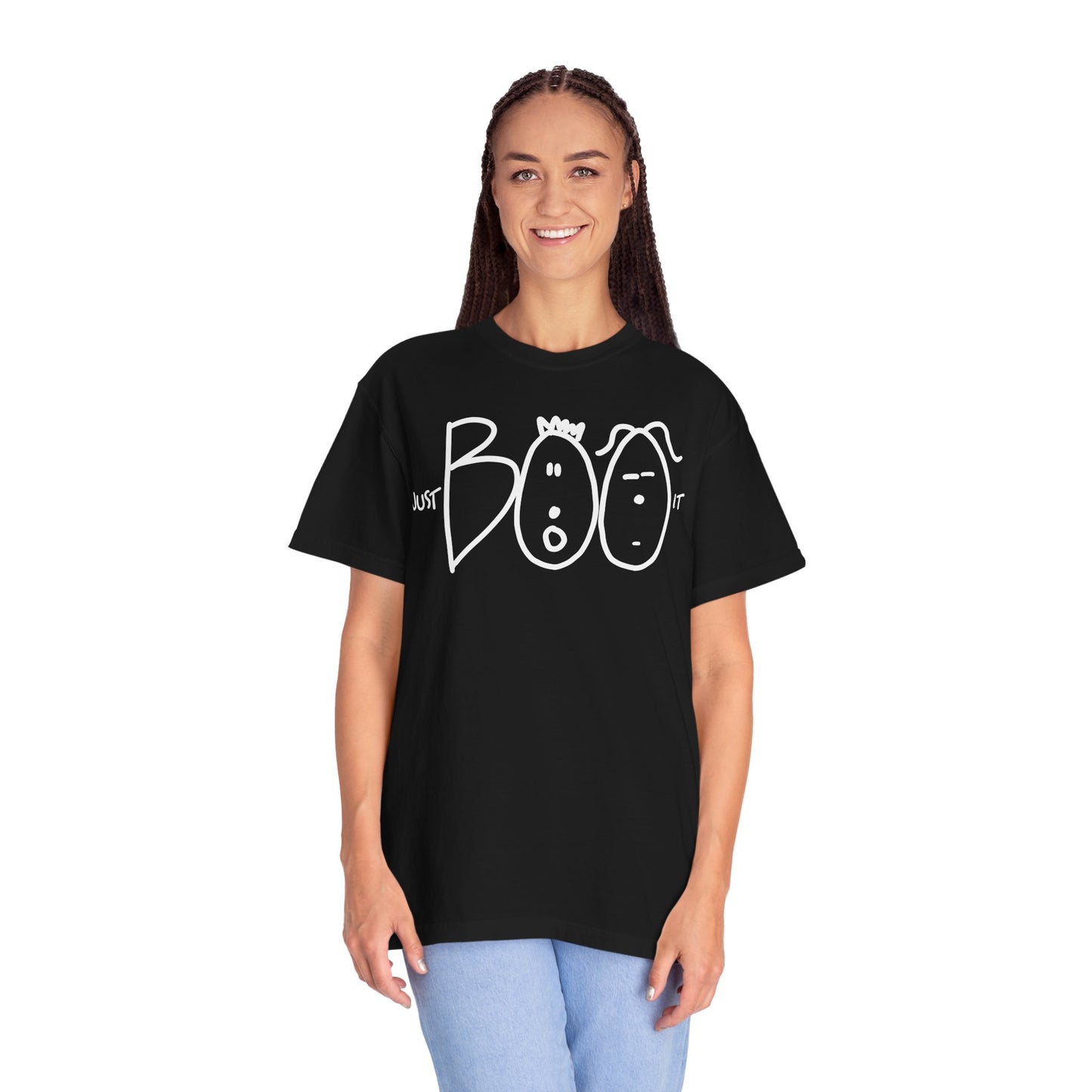 JUST BOO IT....Spooky Unisex Garment-Dyed T-shirt, Halloween Tee, Trendy Graphic Tee, Funny Costume Top, Holiday Apparel, Party Wear